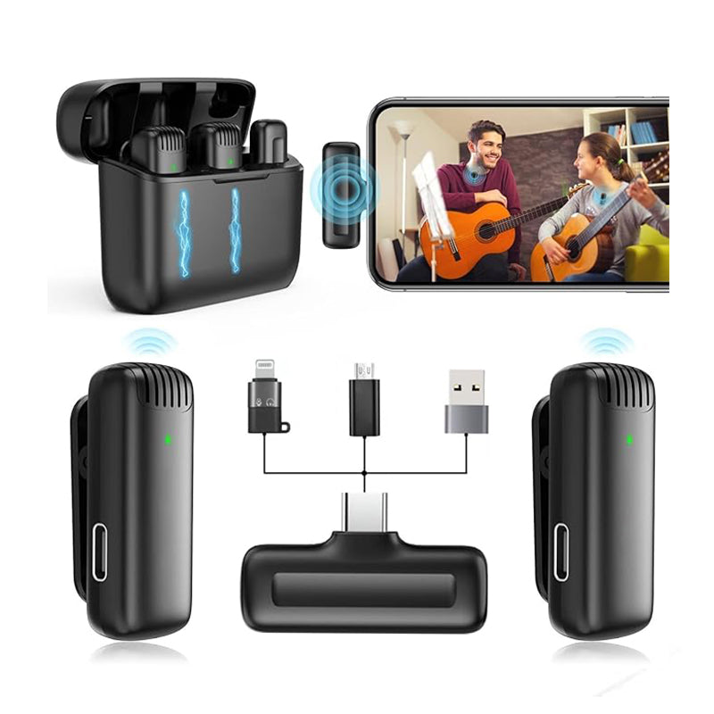 J13 Wireless Microphone, Noise Reduction Lapel Mic with Charging Case, Wireless Mic for Video Recording, YouTube, Facebook, Support System for Type C & iPhone (Dual Channel Universal Version)