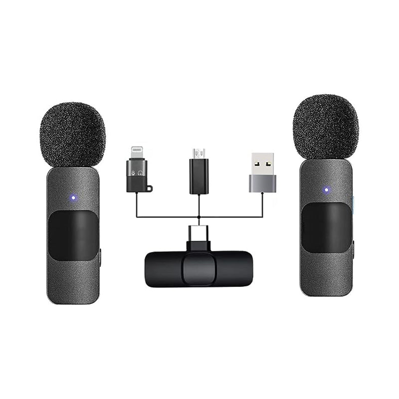 Wireless 2 in 1 Lavalier Microphone for Recording, Live Stream, Video Recording, Interview, Facebook Live, YouTube, Clip-on Plug & Play.