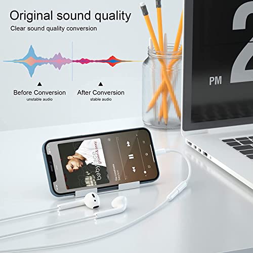Lightning to 3.5 mm Audio Jack Connector Cable for iOS 13 and Later, Audio AUX Converter Cable iOS to 3.5mm Headphone Jack Adapter (White)