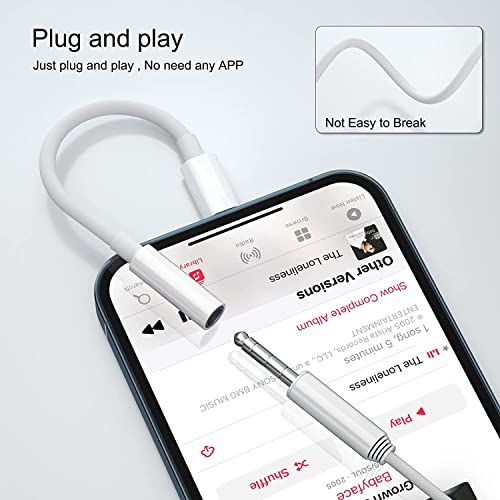 Lightning to 3.5 mm Audio Jack Connector Cable for iOS 13 and Later, Audio AUX Converter Cable iOS to 3.5mm Headphone Jack Adapter (White)