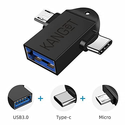 Kanget 2 in 1 Type C and Micro OTG Male to USB A 3.0 Female for Laptop Mobiles Tablet Smartphone Compatible Connector for All Android Devices, iPads & Mac (Black)