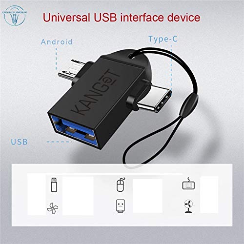 Kanget 2 in 1 Type C and Micro OTG Male to USB A 3.0 Female for Laptop Mobiles Tablet Smartphone Compatible Connector for All Android Devices, iPads & Mac (Black)