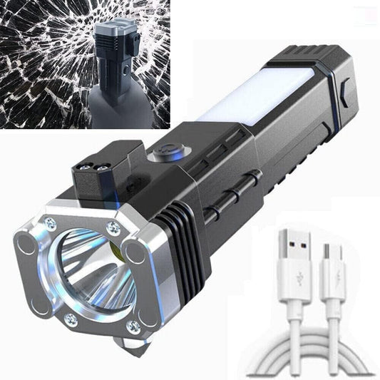 Torch Light,LED 3W Torch Light Rechargeable Torch Flashlight,Long Distance Beam Range Car Rescue Torch with Hammer Window Glass Built Portable Rechargeable (Modern)