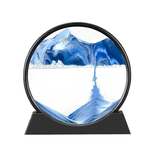 Sand Art Kits Moving Sand Art Liquid Motion, Round Glass Moving Sand Art Picture Relaxing Desktop Home Office (7Inch-Blue)