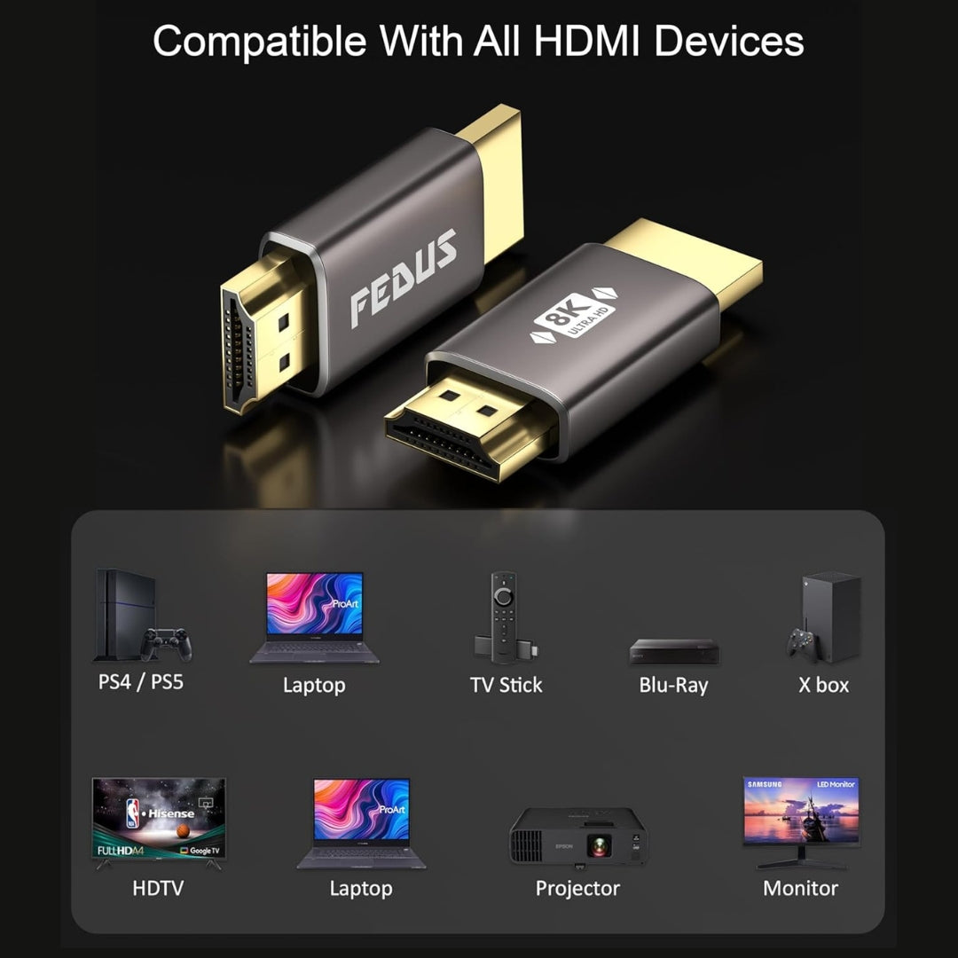 8K Ultra HD HDMI Male to Male Connector HDMI Male Coupler Converter Extension, HDMI2.1 Adapter Extender for TV Led LCD TV Stick, Xbox, PS3 PS4 PS5, Supports 3D HDR, eARC, 8K@60Hz 4K@144Hz