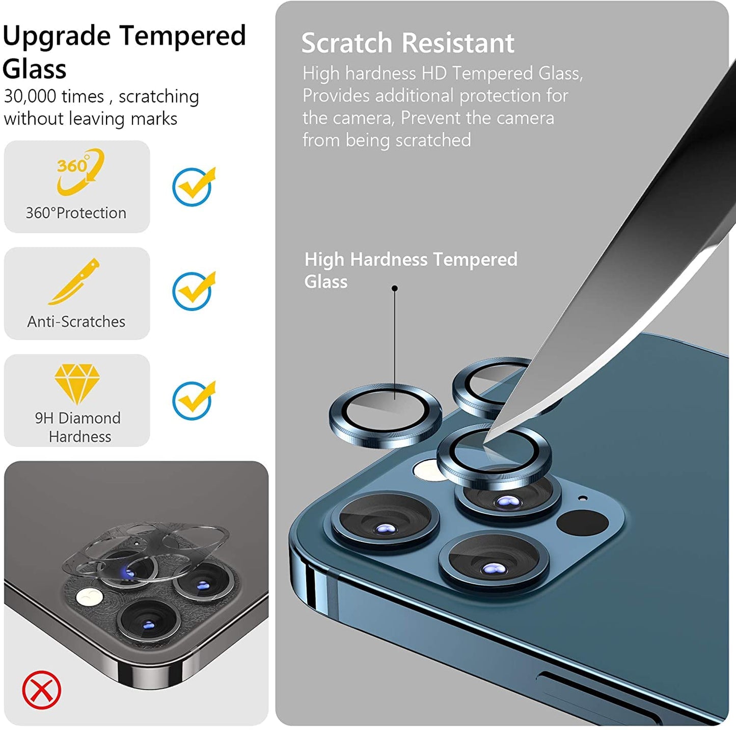 Camera Lens Protector Compatible with Apple iPhone 11 Pro / 11 Pro Max / 12 Pro – Black