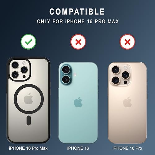 iPhone 16 pro Max Magnetic Transparent Case | Shock Proof Design & Camera Protection | Magsafe Wireless Charging case for Apple iPhone 16 pro Max | Sleek Hard Crystal Cover - Black (Back)