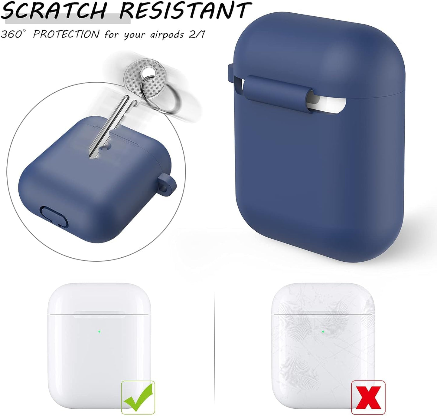Silicone Soft Case Cover with Buckle for AirPods 1st & 2nd Generation (Midnight Blue)