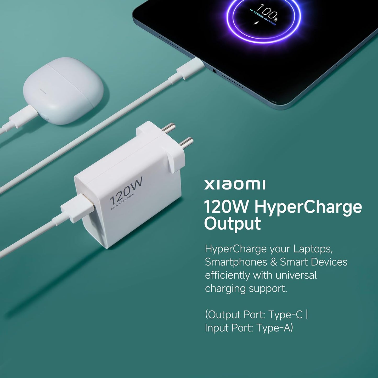 Mi Xiaomi Original 120W HyperCharge Adapter with 6A Type-C Cable | Ultra-Fast Charging for Mobiles, Laptops & MacBook | 20 Safety Protections | Universal Compatibility – White
