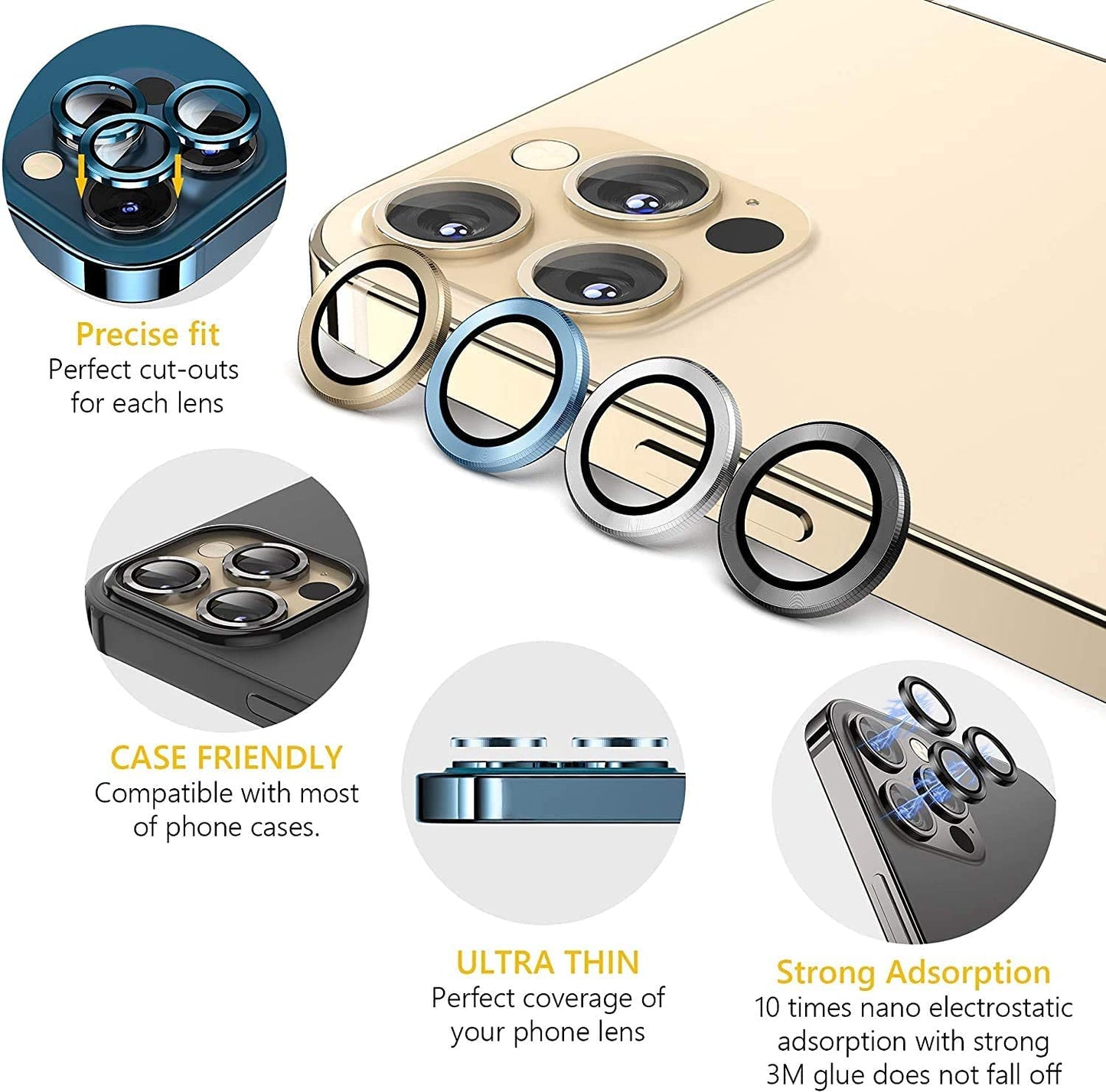 Camera Lens Protector Compatible with Apple iPhone 11 Pro / 11 Pro Max / 12 Pro – Black