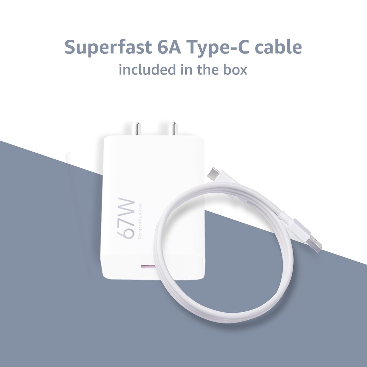Xiaomi 67W Fast Charger Combo with USB-C 6A Cable | QC 3.0 Rapid Charging for Mobiles, Laptops & Power Banks – White