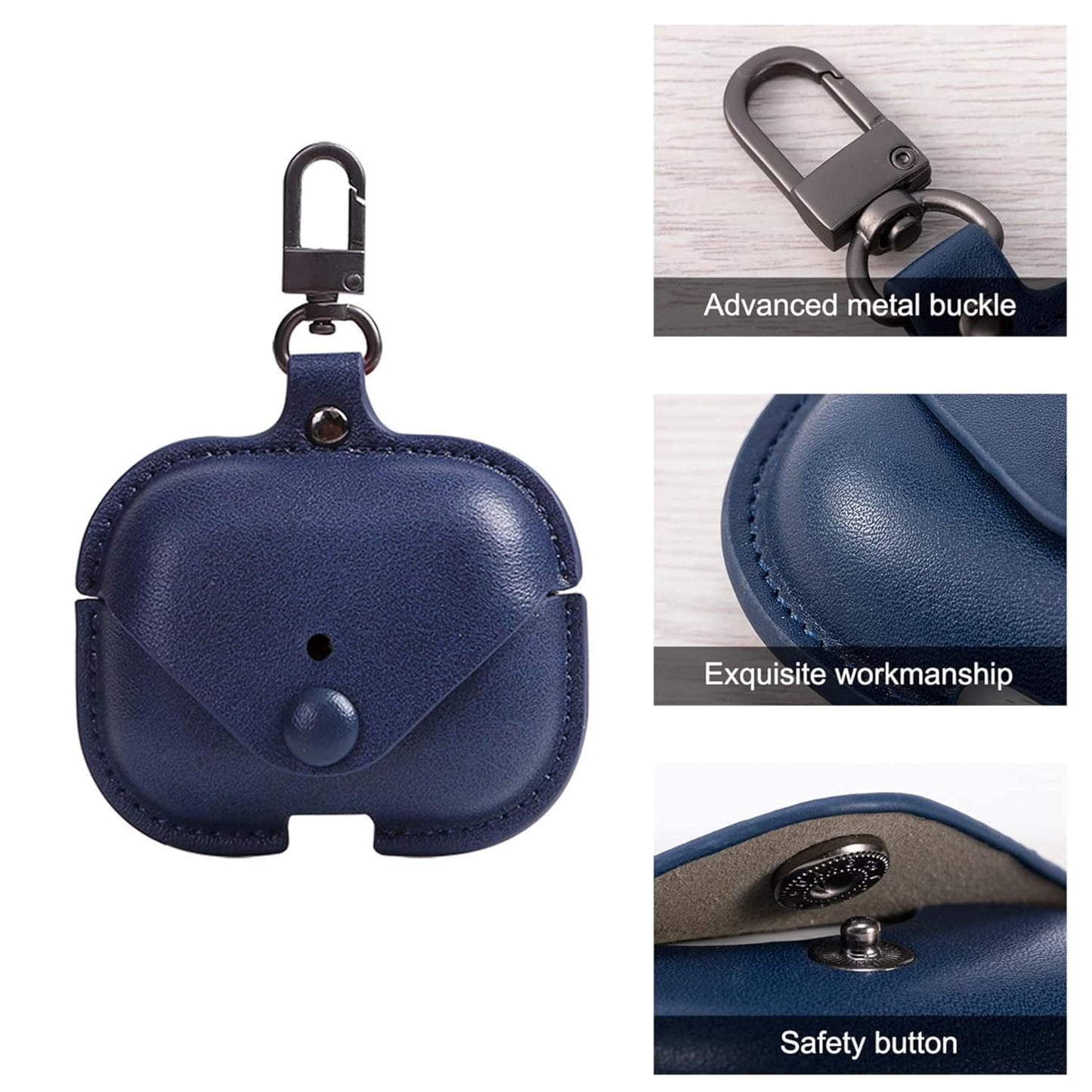 AirPods Pro/Pro2 Camouflage Leather Case Cover with Shockproof Protection & Loss Prevention Clip (Army Blue)