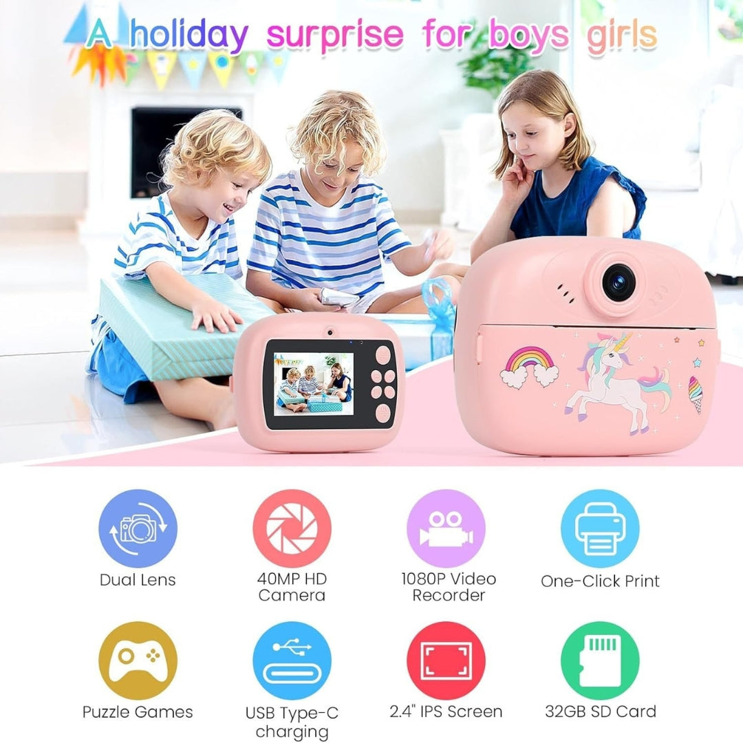 Kids Instant Print Digital Camera with Dual Lens, LCD Screen & Fun Accessories – Blue