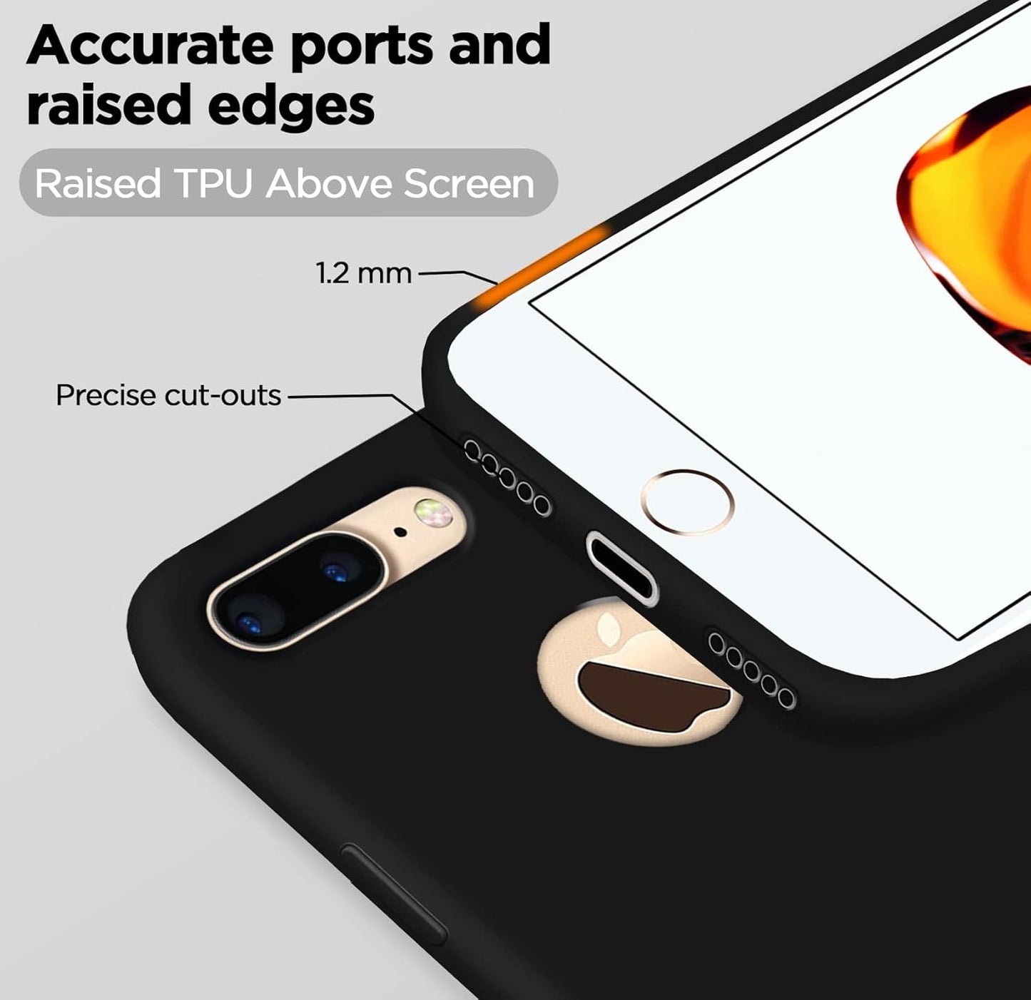 Back Cover | Full Camera Protection | Super Soft Silicone | Raised Edges | Bumper Case for iPhone 7 Plus / 8 Plus (Black)