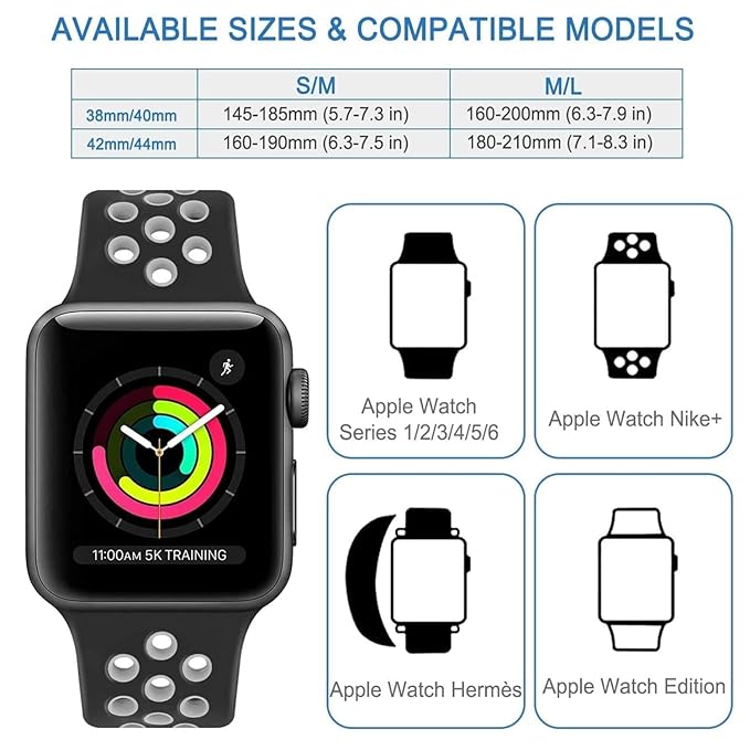 Sport Band Compatible with Apple Watch – Black and White