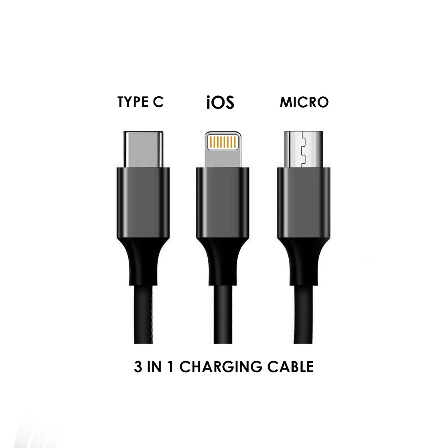 100 W Unbreakable 5 in 1 USB Fast Charging Cable with Type C, Lightning, Micro USB Compatible with iPhone, iPad, Samsung, (Black)