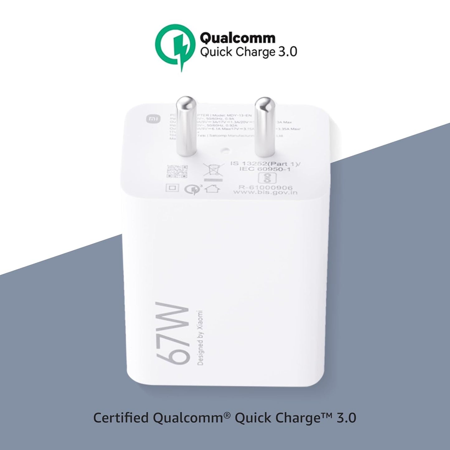 Xiaomi 67W Fast Charger Combo with USB-C 6A Cable | QC 3.0 Rapid Charging for Mobiles, Laptops & Power Banks – White