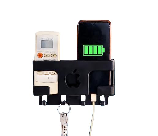 Wall Mounted Multi-Purpose Organizer | Mobile Charging Stand, Remote Holder, Key Hanger & Cable Organizer | Space-Saving Storage Rack for Home & Office