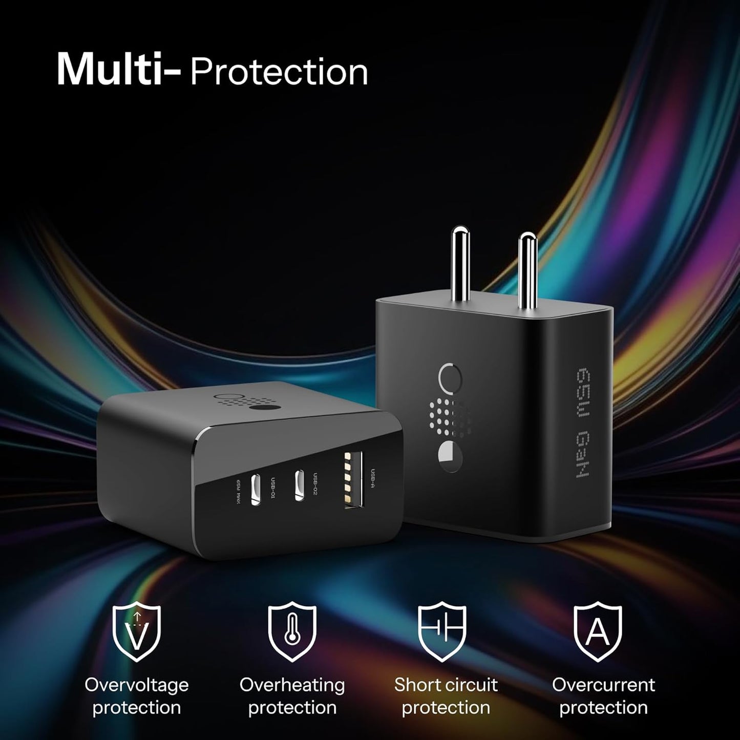 65W CMF by Nothing GaN Trio Charger | 3-Port USB-C & USB-A Fast Wall Adapter | Compatible with CMF Phone 1, Nothing Phone 2/2a/2a Plus & Samsung Galaxy S24 Ultra – Black