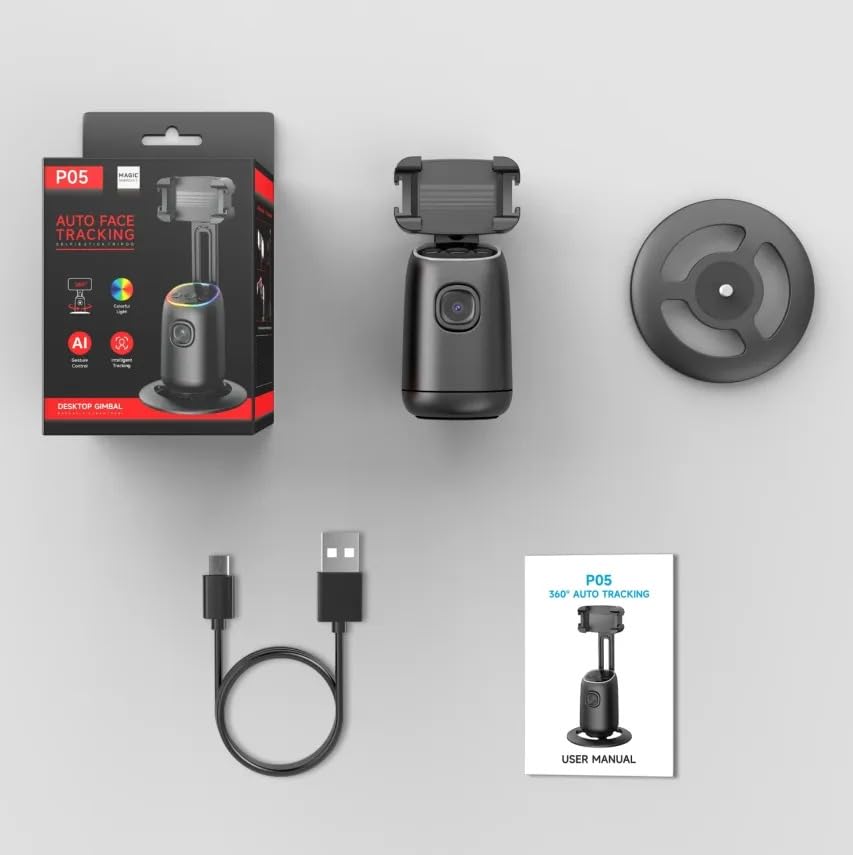 P05 Auto Face Tracking Gimbal AI-Powered 360° Smart Stabilizer with Gesture Control Selfie Gimbal with Detachable Remote for Vlogging,Phootoshing, Live & Video Recording