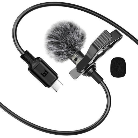 BassDrops Lavalier Collar Mic with USB Type-C | Professional Clip-On Lapel Microphone | Omni-Directional Condenser Mic with Noise Reduction | Perfect for Video Recording, YouTube, Vlogging & Interviews on Android | 1.5 Meter Cable!