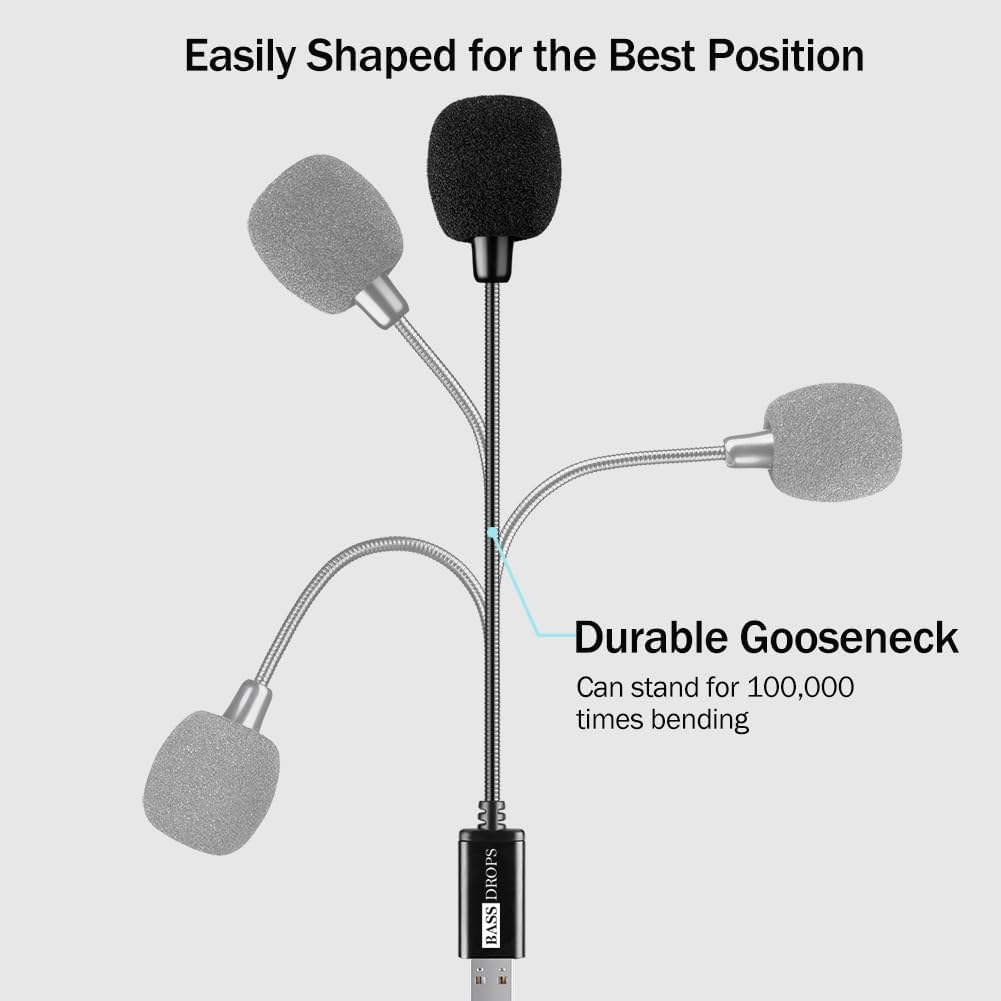 BassDrops Mini USB Microphone with Gooseneck | Universal USB Sound Card | Plug & Play Condenser Mic for Laptop & Desktop | Compatible with PC & Mac | Perfect for Remote Work & Online Classes!