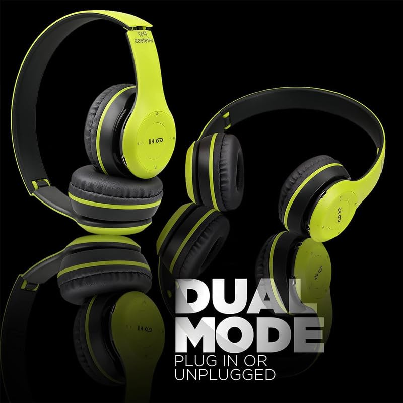 P47 Gaming Wireless Bluetooth Over-Ear Headphones with Mic | Rechargeable Battery | Immersive Sound for Gaming, Music & Calls | Stylish Green Design | Perfect for Gamers & Everyday Use!