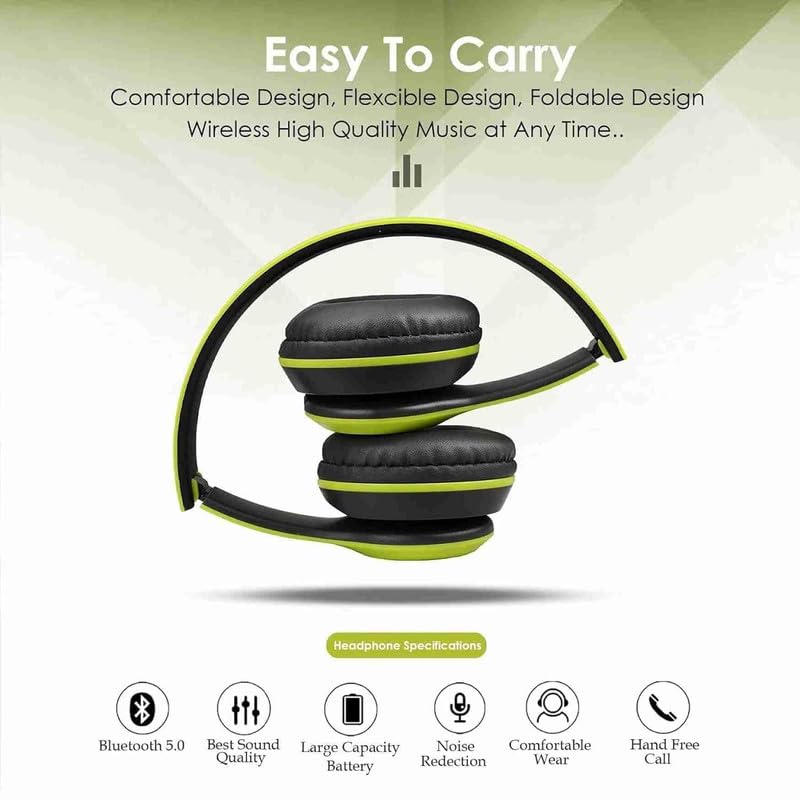 P47 Gaming Wireless Bluetooth Over-Ear Headphones with Mic | Rechargeable Battery | Immersive Sound for Gaming, Music & Calls | Stylish Green Design | Perfect for Gamers & Everyday Use!