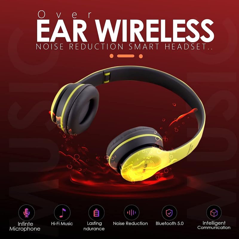 P47 Gaming Wireless Bluetooth Over-Ear Headphones with Mic | Rechargeable Battery | Immersive Sound for Gaming, Music & Calls | Stylish Green Design | Perfect for Gamers & Everyday Use!