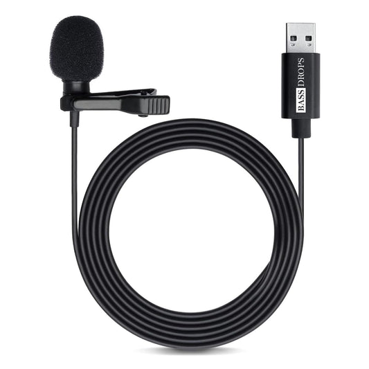 BassDrops M1 USB Lavalier Microphone | Omnidirectional Clip-On Lapel Mic for Laptop, PC & Mac | Ideal for Podcasting, Gaming, Streaming & Desktop Use | 1.5 Meter Cable | Clear Sound for Content Creators!