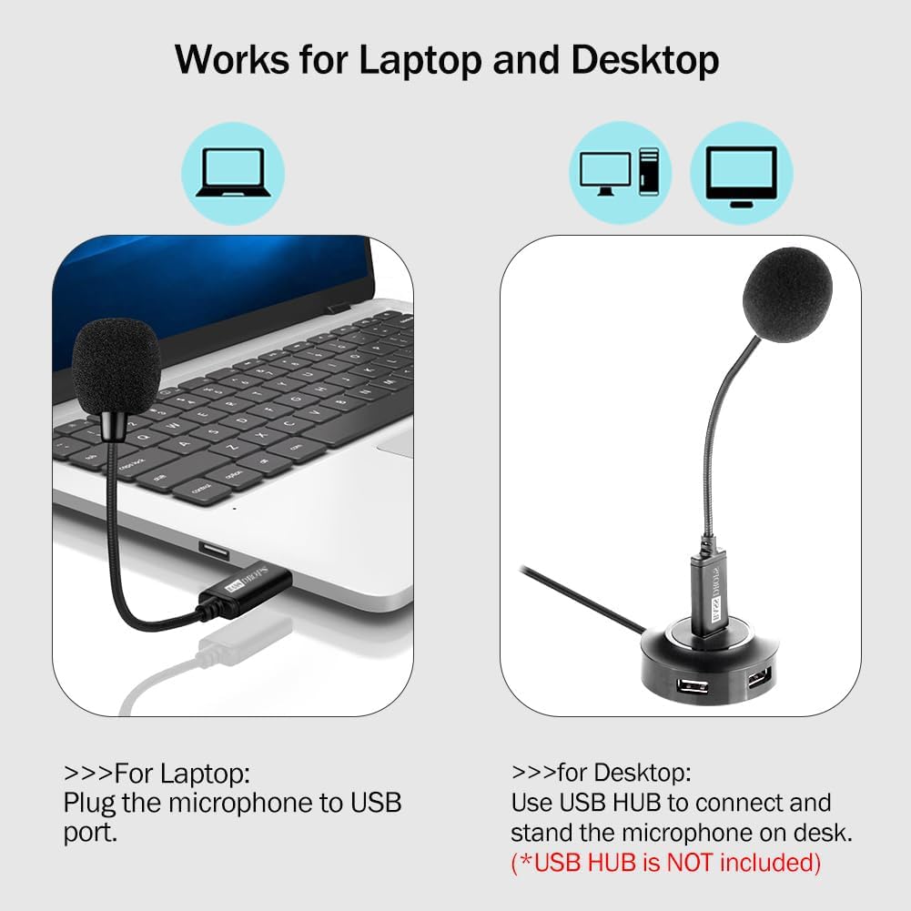 BassDrops Mini USB Microphone with Gooseneck | Universal USB Sound Card | Plug & Play Condenser Mic for Laptop & Desktop | Compatible with PC & Mac | Perfect for Remote Work & Online Classes!