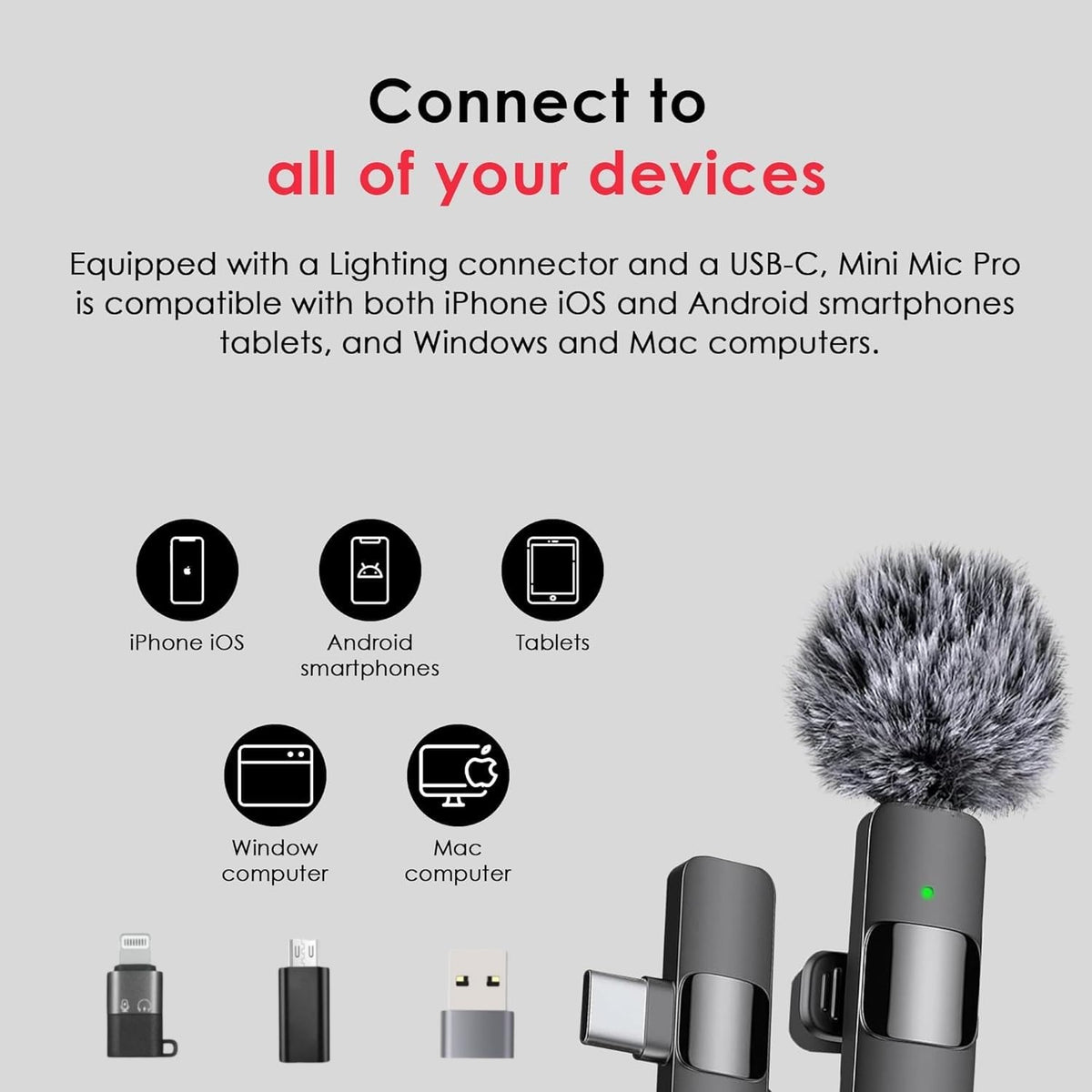 Dual Wireless Microphone Kit with Charging Case & Plug-in Receiver (2 Mic Set)