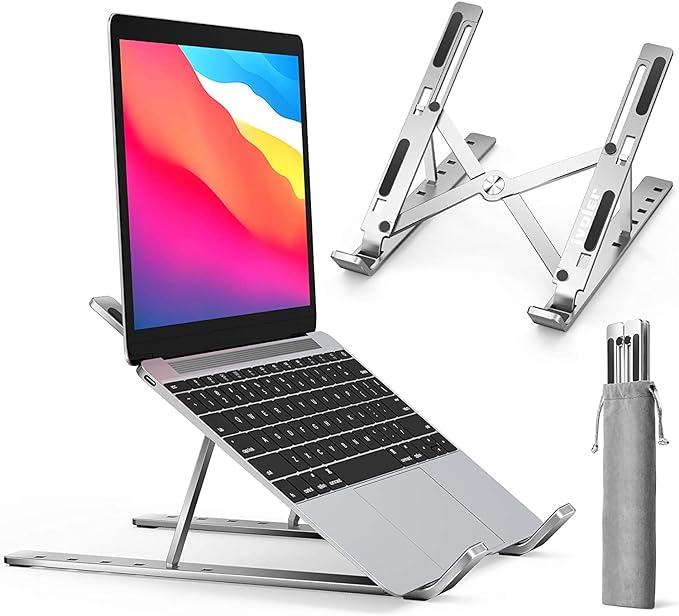 Laptop Stand for desk, 6 Angles Adjustable Computer Tablet Stand, Aluminum Ergonomic Foldable Portable Compatible with MacBook, iPad, (Silver)