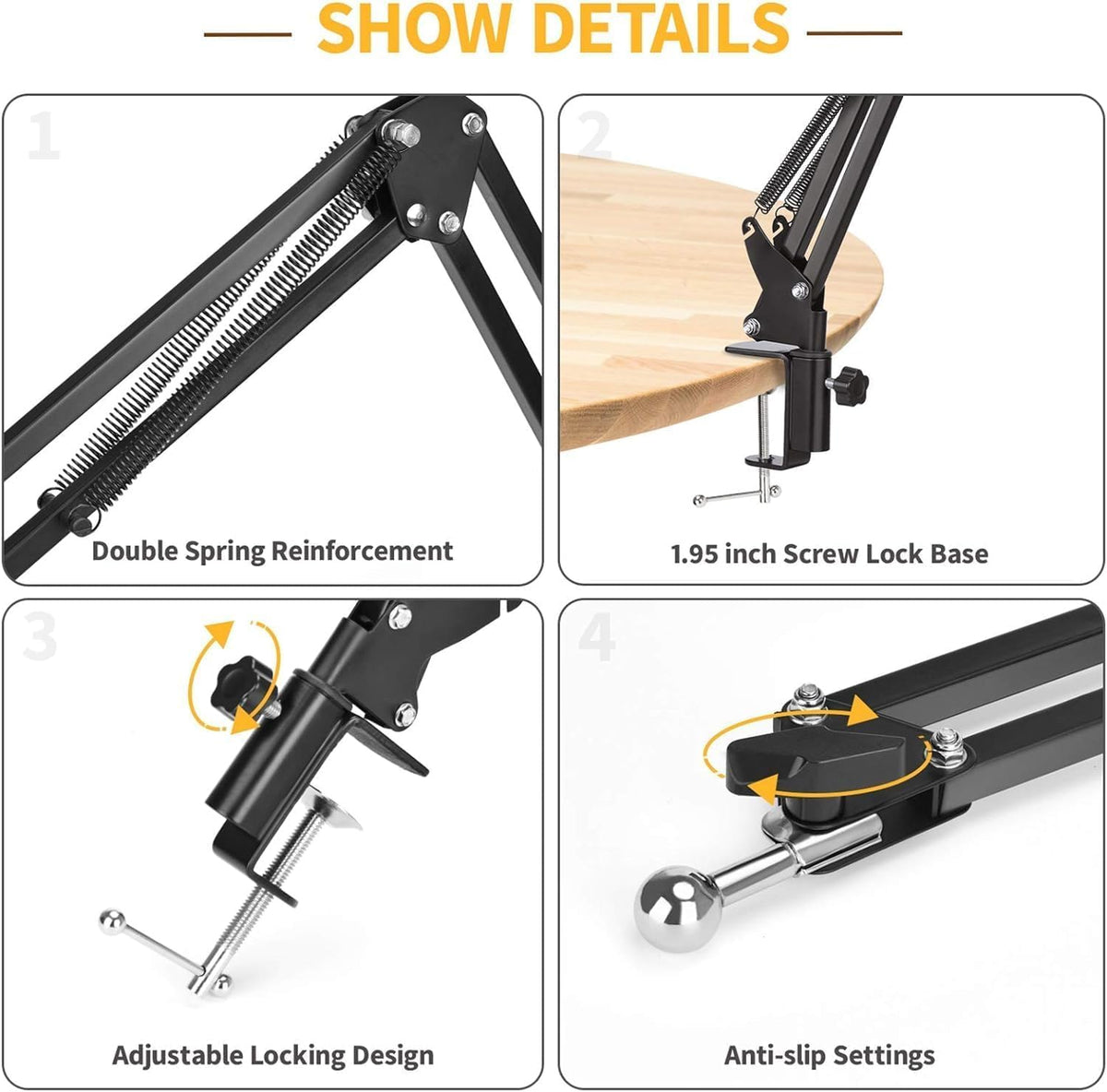 Overhead Desk Clamp Mobile Holder with Spring Arm (Universal 4–6 inch Phone Clamp)