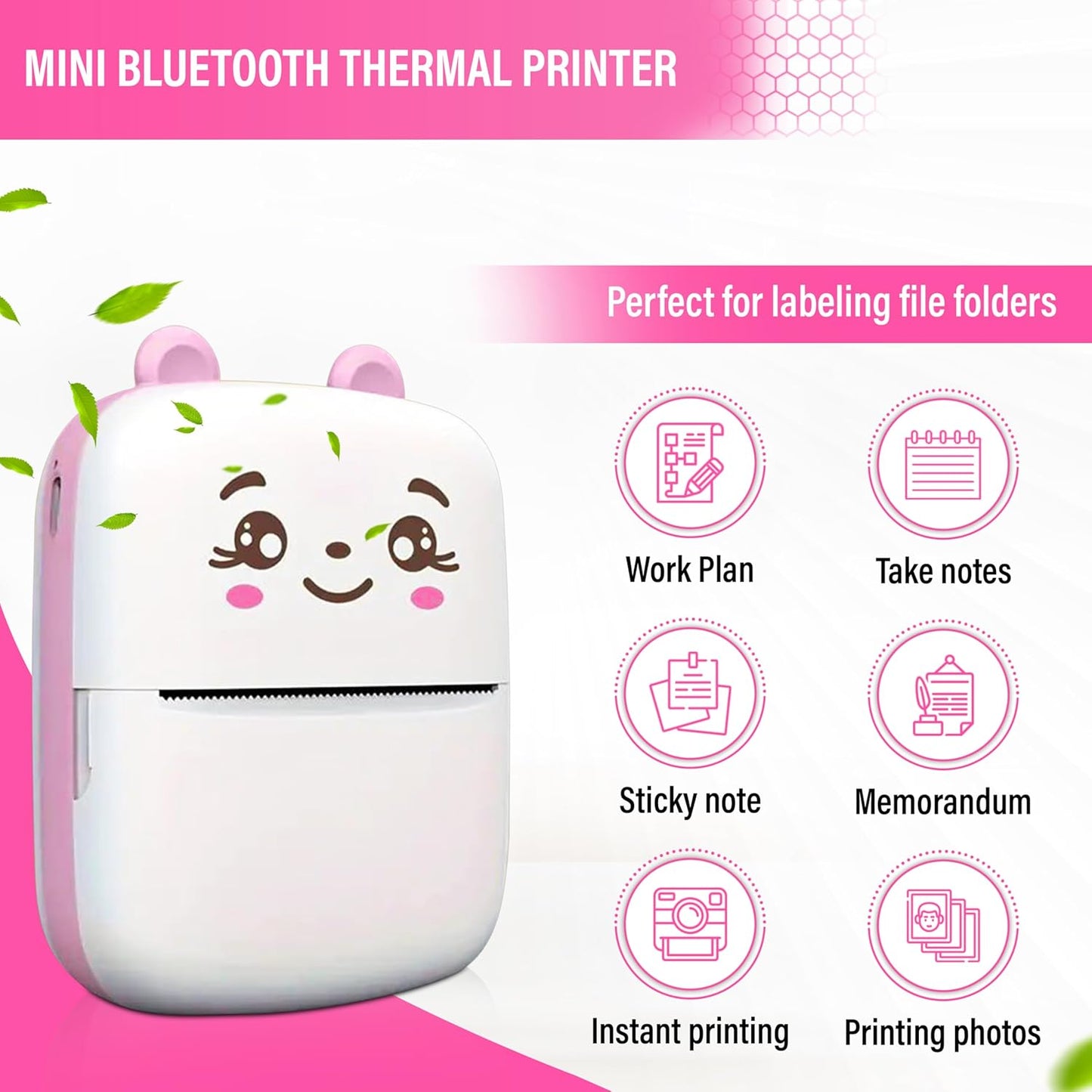 Bluetooth Mini Printer for Students | Portable Inkless Wireless Thermal Printer for Android & iOS | Ink-Free Black & White Printing | 1200mAh Rechargeable Battery | Perfect for Notes, Labels & Study Materials!