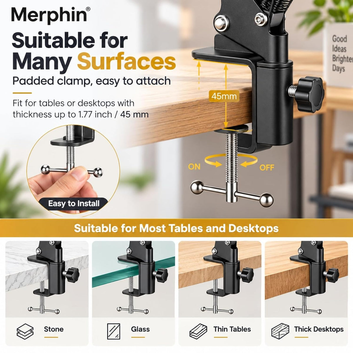 Overhead Desk Clamp Mobile Holder with Spring Arm (Universal 4–6 inch Phone Clamp)
