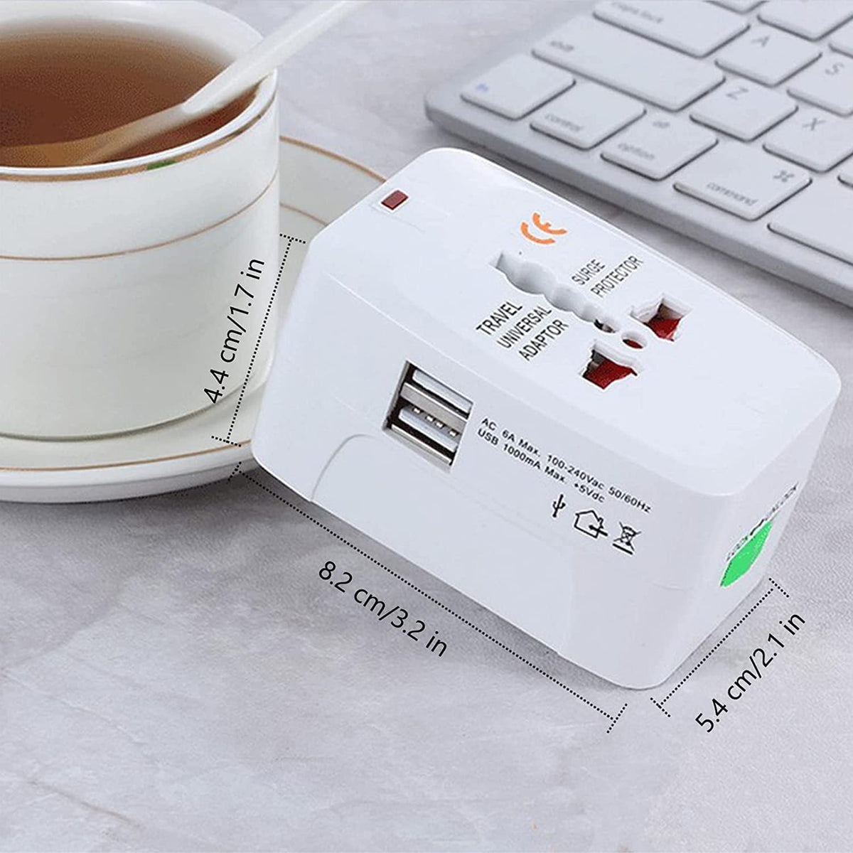 All-in-One Universal Travel Adaptor with USB Output (2400mA Max, +5V DC)