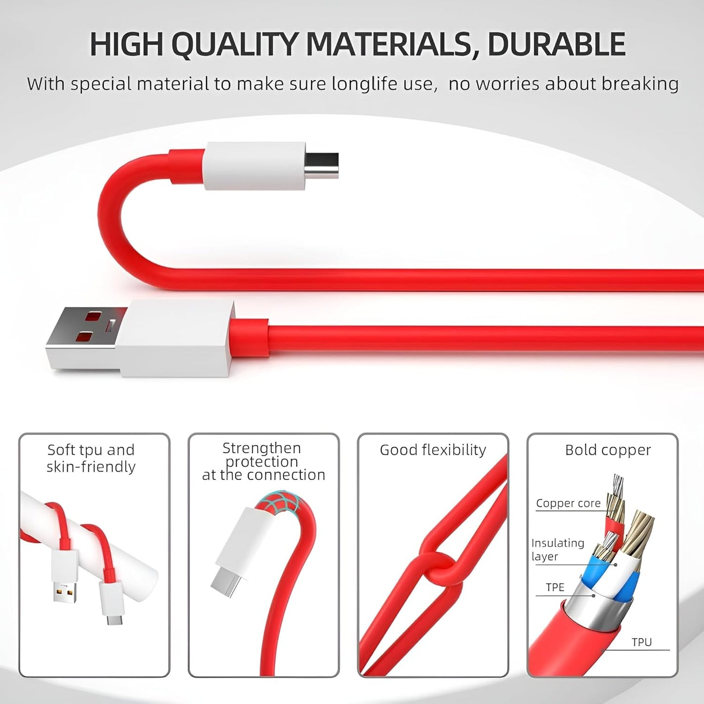 USB to Type-C Fast Charging Cable | Compatible with Samsung Galaxy S23/S22/S21, Note 20/10, Google Pixel 7/6/5, OnePlus 11/10, Xiaomi, and More