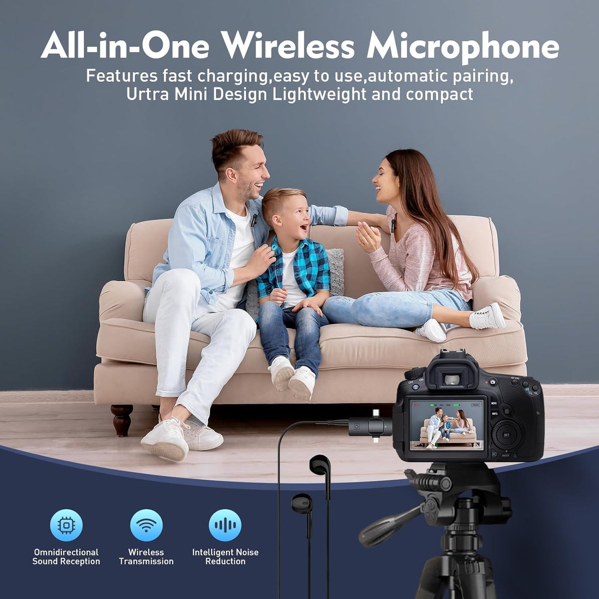 BassDrops Wireless Lavalier Microphone Kit (2 Clip-On Transmitters + 3.5mm Receiver) with Windscreens