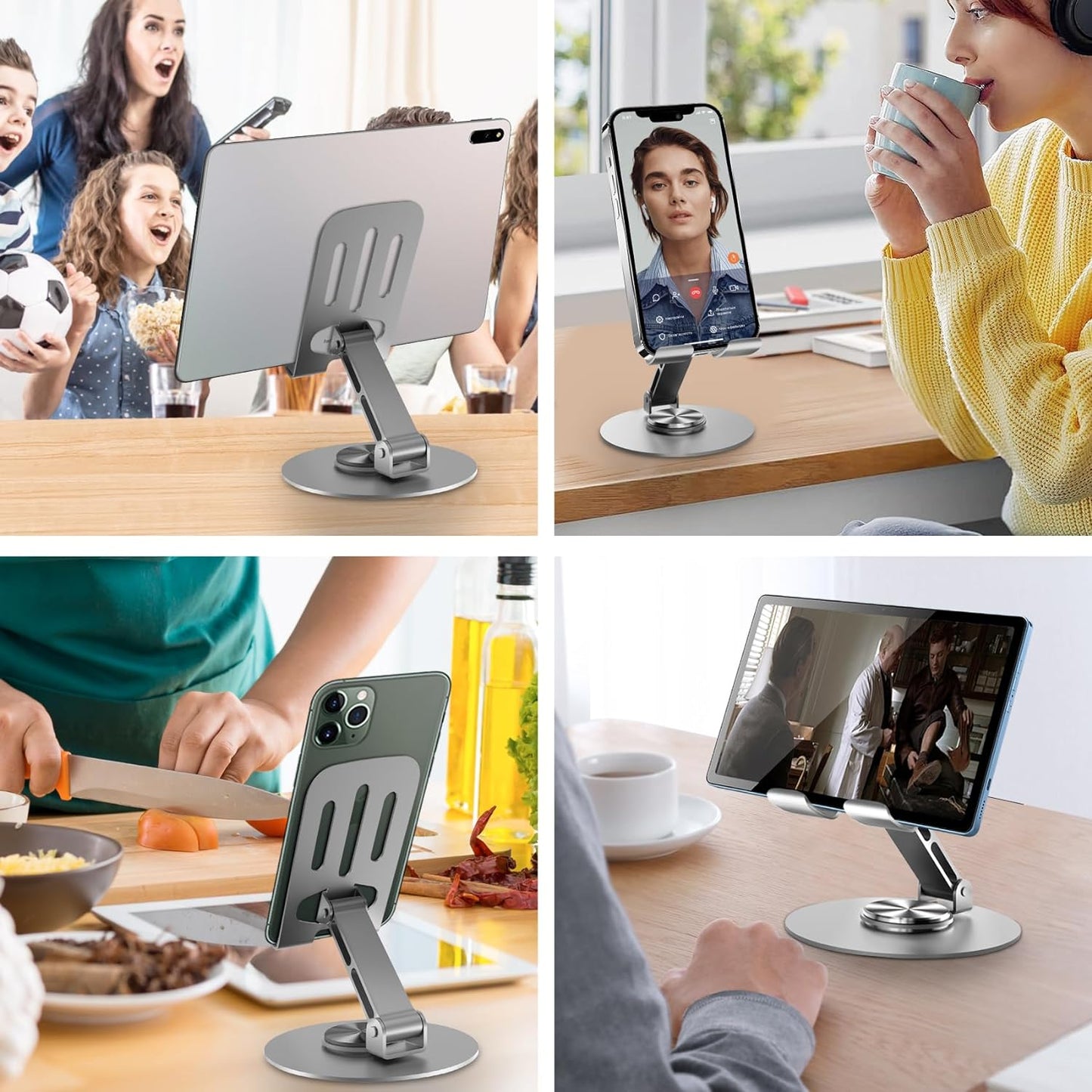 Desk Phone Holder Stand, 360 Degree Rotating Phone Holder with Anti-Slip Base, Fits All Mobile Phones, iPad (Gray)