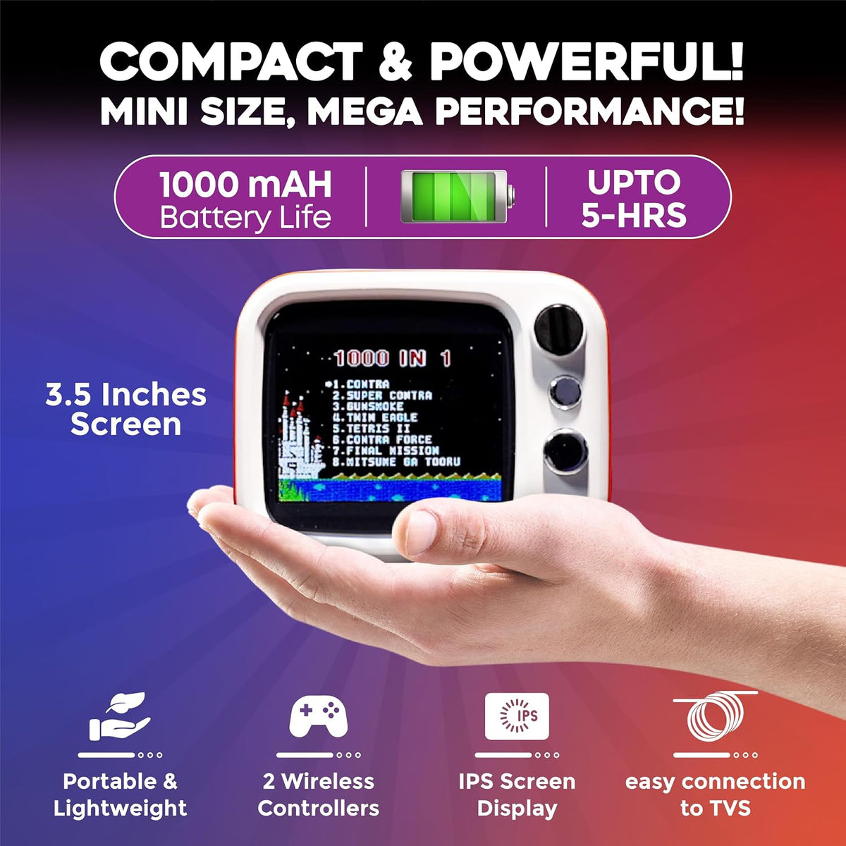 Mini TV Retro Game Console with 3.5" TFT Screen & TV-Out (Dual Controllers)