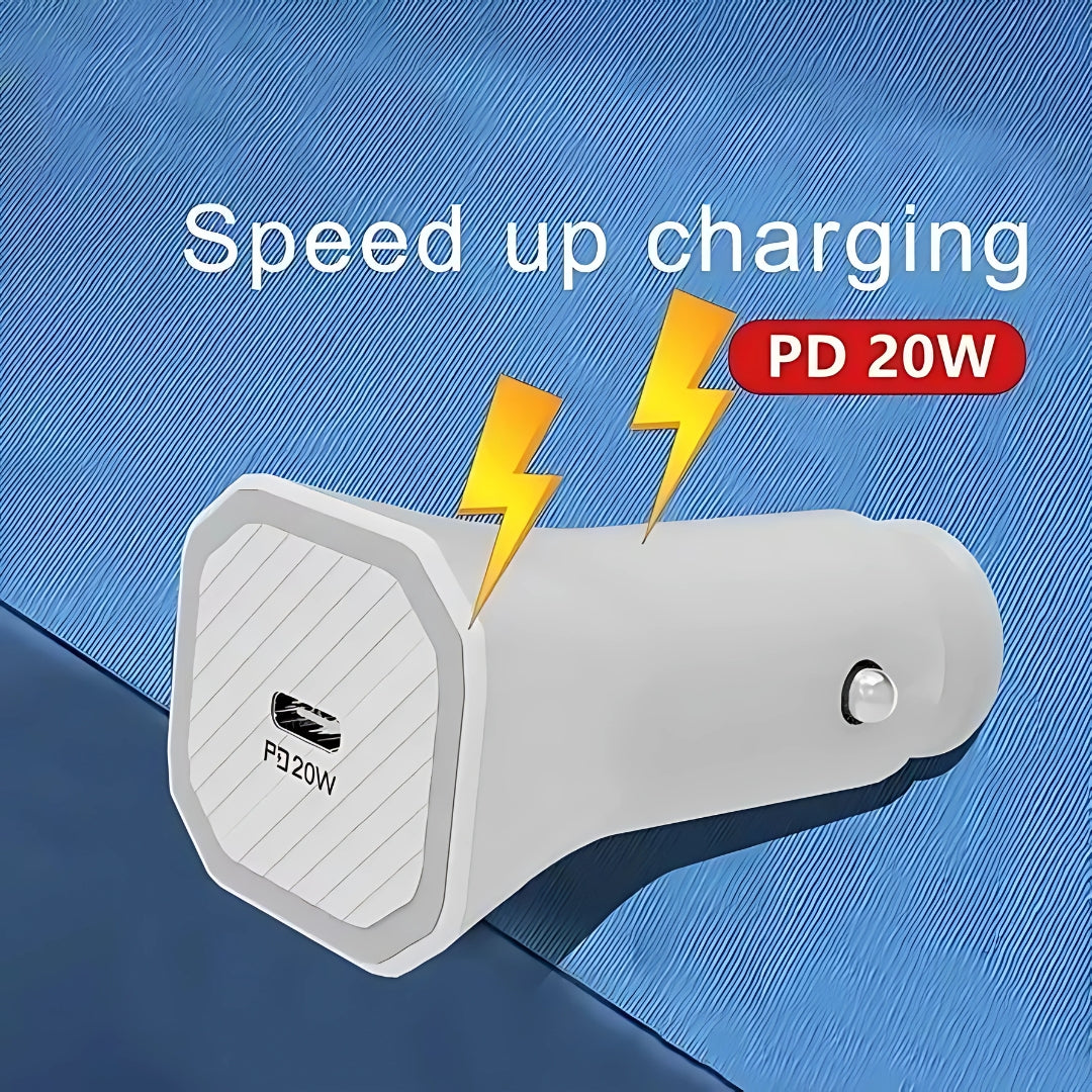 20W USB-C Car Charger with 1M Lightning Cable – Fast Charging Car Charger for iPhone 11, 12, 13, 14/ Pro/ Max, and Compatible Devices | High-Speed Mobile Charger for Cars