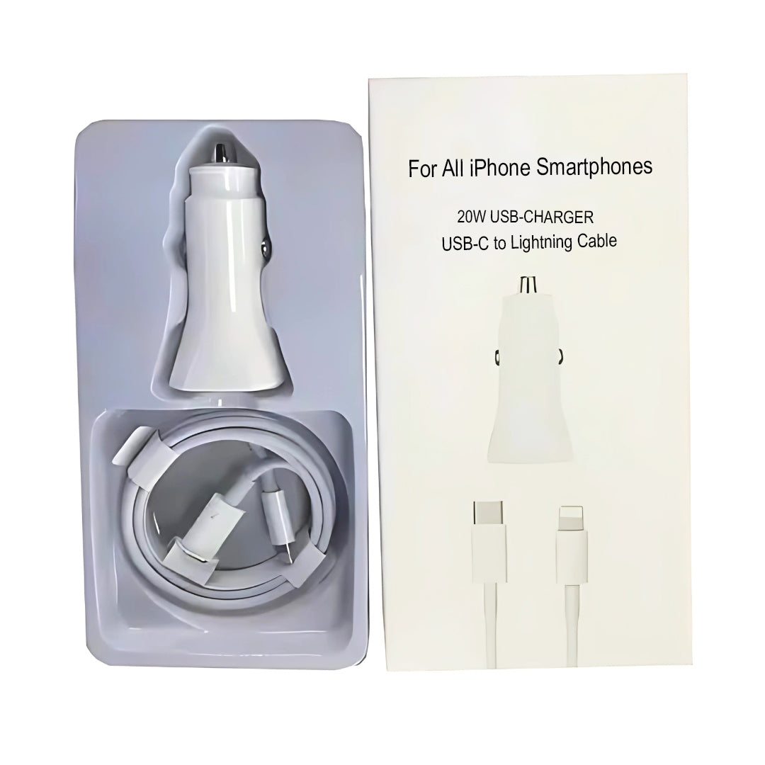 20W USB-C Car Charger with 1M Lightning Cable – Fast Charging Car Charger  for iPhone 11, 12, 13, 14/ Pro/ Max, and Compatible Devices High-Speed