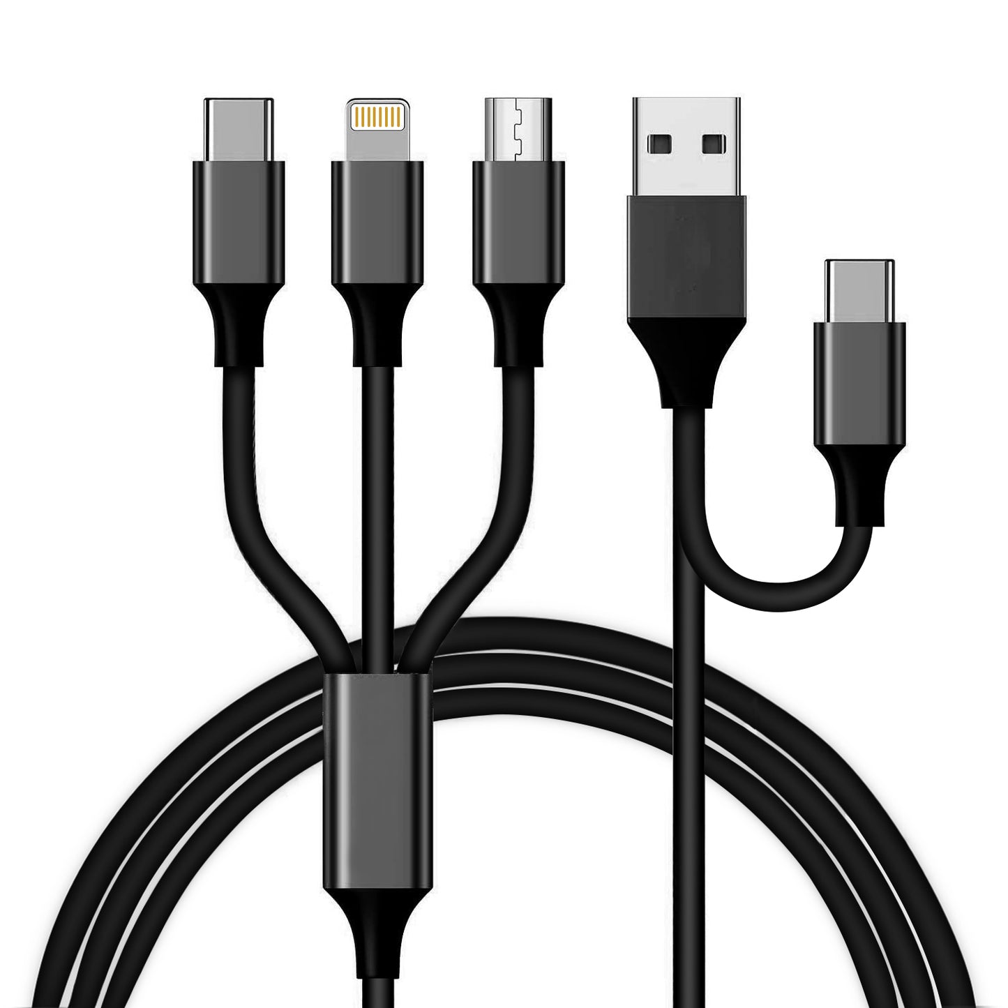 100 W Unbreakable 5 in 1 USB Fast Charging Cable with Type C, Lightning, Micro USB Compatible with iPhone, iPad, Samsung, (Black)