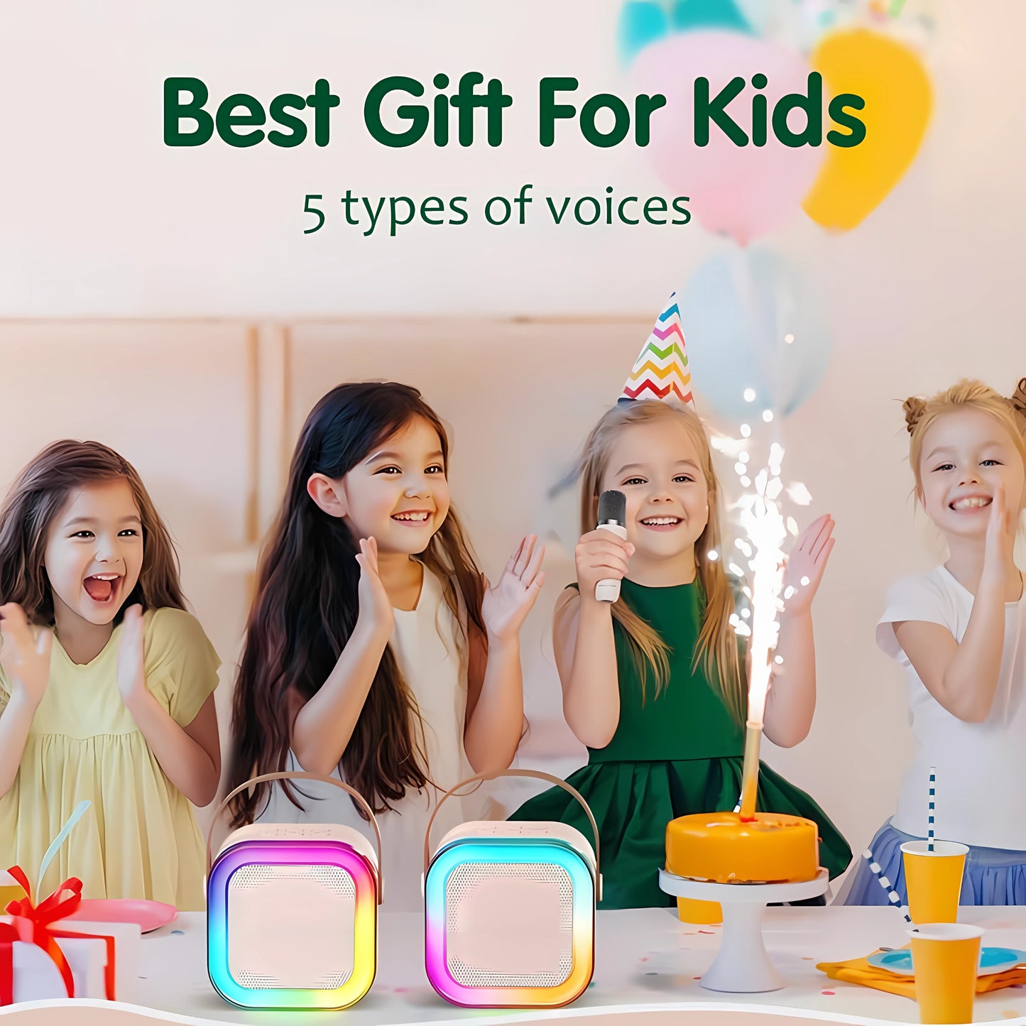 Portable Bluetooth Karaoke Machine for Kids & Adults | Mini Karaoke Speaker with Wireless Microphone & Dynamic Lights | Ideal Birthday Gift for Home KTV, Outdoor, Travel | Multicolor Fun!