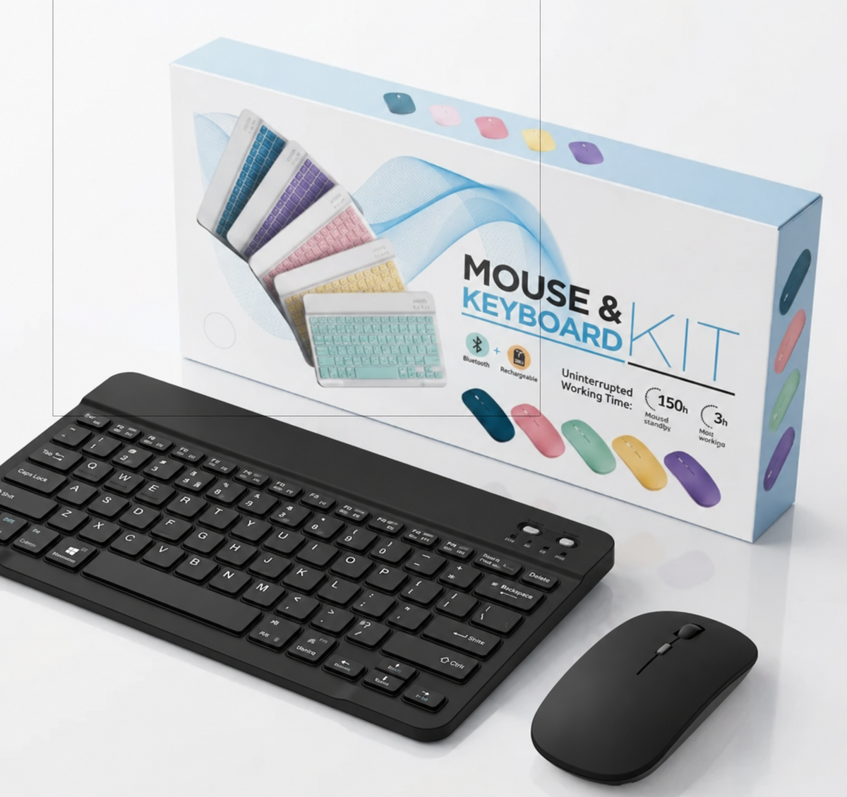 Wireless Bluetooth Keyboard & Mouse Combo Kit | Rechargeable, Backlit & Multi-Color