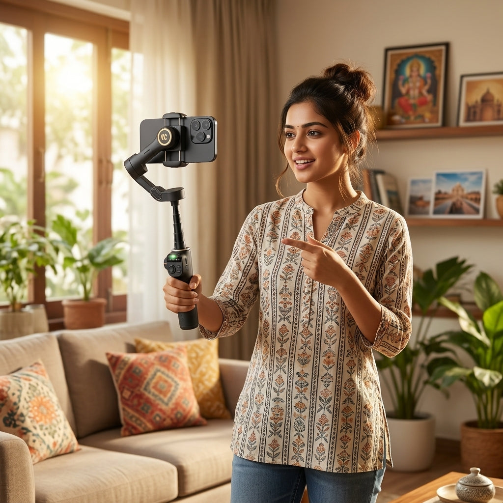 AOCHUAN Smart X2 3-axis smartphone stabilizer gimbal with built-in extension rod, AI face tracking, gesture control and LED full-screen indicator (retail box).