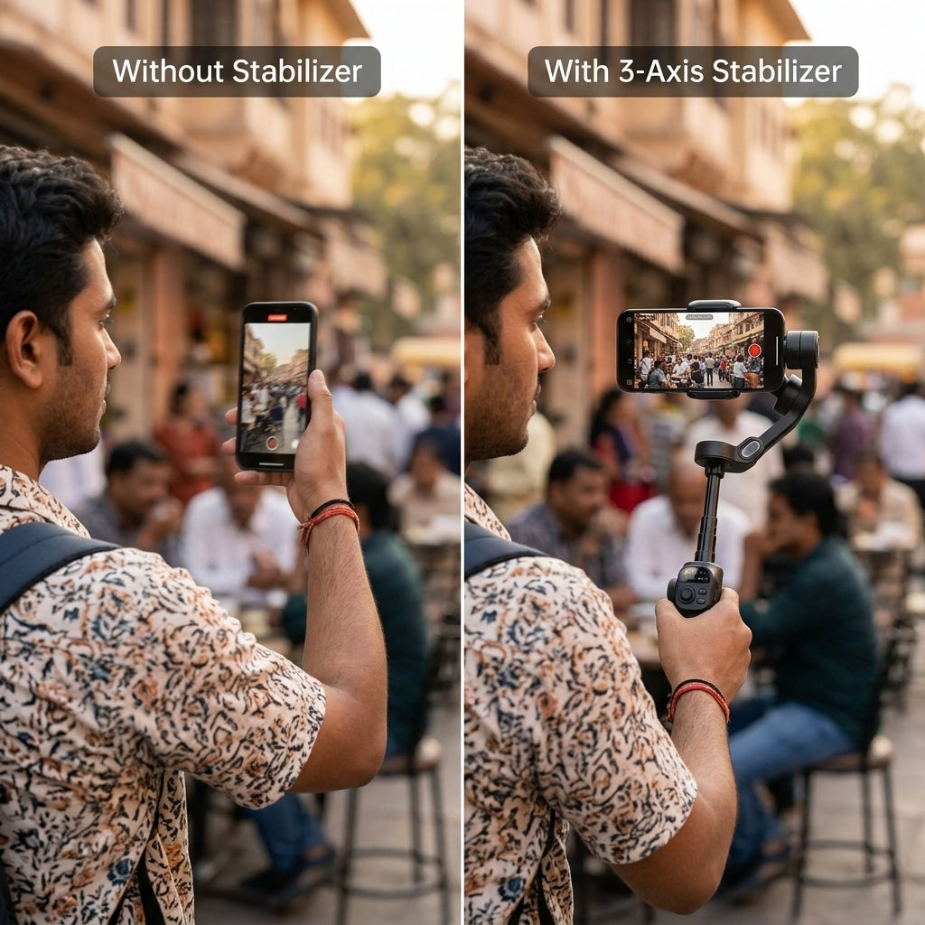 AOCHUAN Smart X2 3-axis smartphone stabilizer gimbal with built-in extension rod, AI face tracking, gesture control and LED full-screen indicator (retail box).
