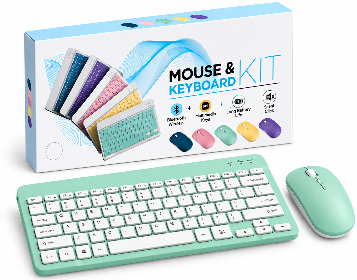 Wireless Bluetooth Keyboard & Mouse Combo Kit | Rechargeable, Backlit & Multi-Color