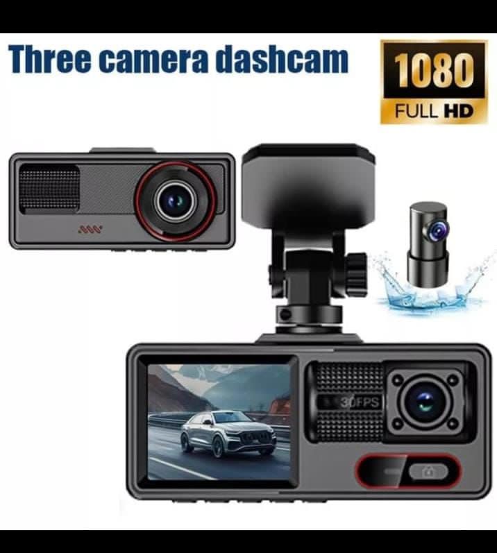 HD Three Camera Dashcam DVR for Car with Front, Interior, and Rear Recording